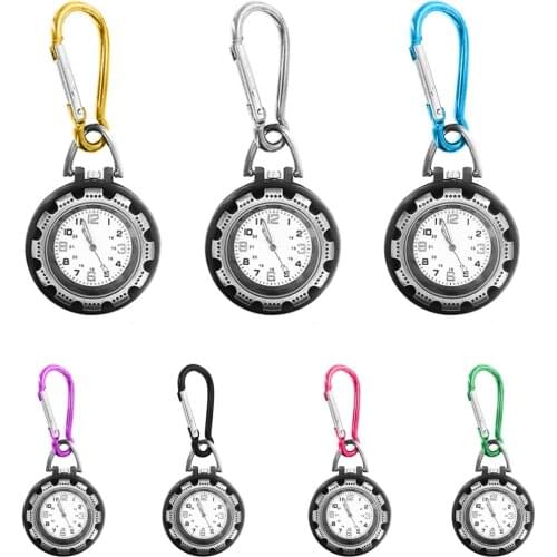 1pc Outdoor Sport Mini Round Shape Luminous Carabiner Watch Portable Hook Up Backpack Pocket Fob Watch For Doctors Nurses