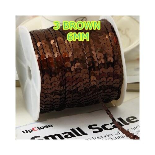 100 Yards 6mm Round Sequins Trim, Sold per Packet of 1 Roll(100 Yards)-3 Brown