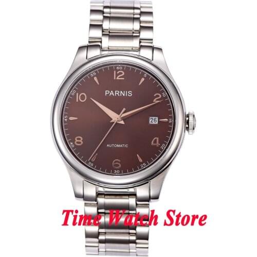 Parnis 38mm brown dial date sapphire glass 21 jewels MIYOTA Automatic movement Mens watch 723