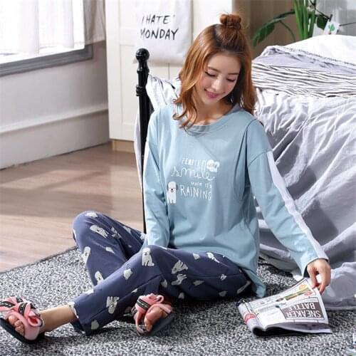 100%Cotton Maternity Nursing Pajamas Set Cartoon Dog Full Sleeve Pyjama Trousers Sleepwear Pregnant Women Maternity Clothings