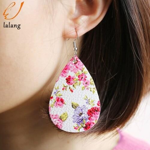 Popular Vintage Chinese Ink Painting Drop Earrings Ethnic Print Floral Long Dangle Earrings Womens Temperament Jewelry
