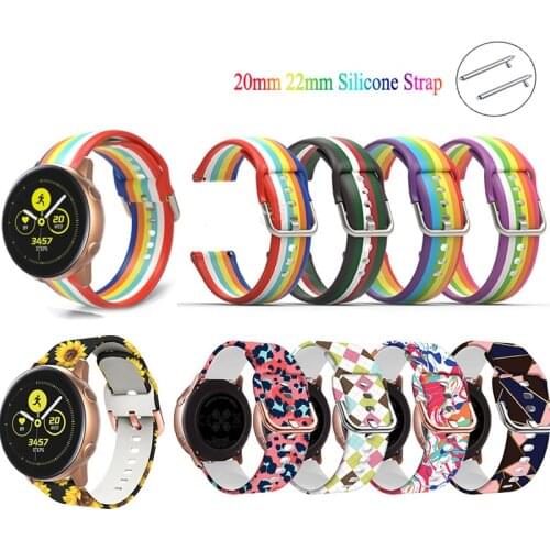 Rainbow Printing Band for Samsung Galaxy Watch 42mm Active 2 Gear S3 Silicone Strap for Watch gt 2 Amazfit bip Smart Watch
