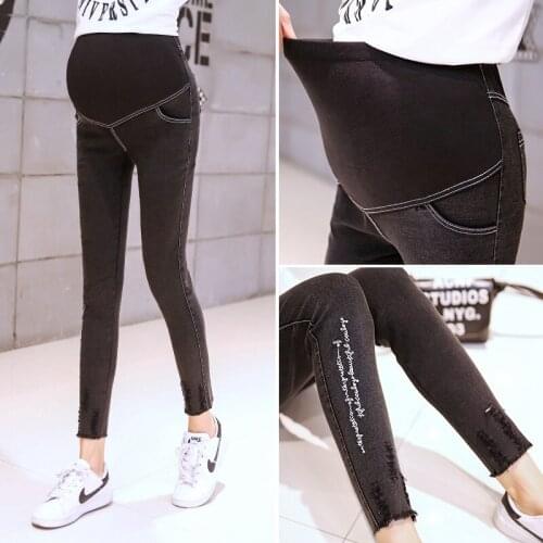 Letter maternity pants spring and autumn thin section 2019 new fashion cut through the feet pants stomach lift pants