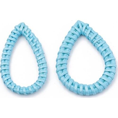 Drop Shape Handmade Spray Painted Reed Cane Woven Beads Woven Linking Rings For Making Straw Earrings and Necklaces