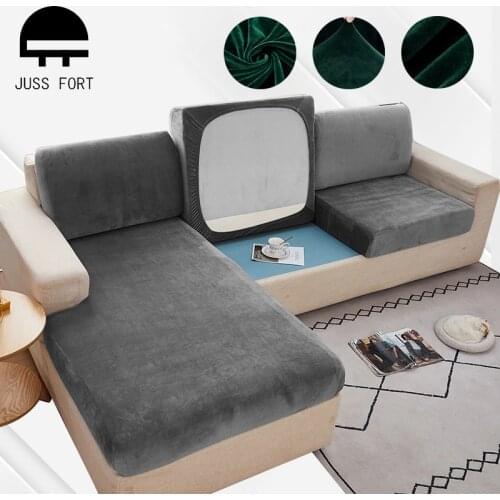 Solid Color Plush Seat Cushion Cover Funiture Elastic Protector Slipcover Washable Removable Non-slip Stretch Sofa Couch Covers