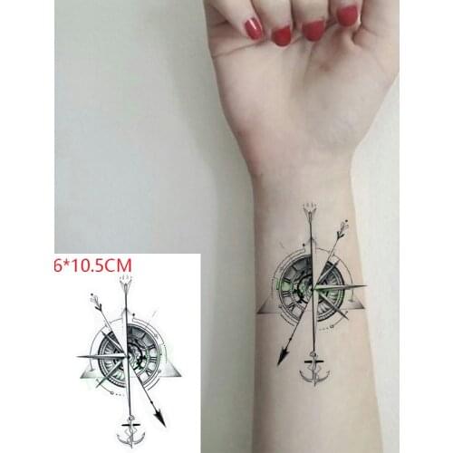 Waterproof Temporary Tattoo Sticker Compass Arrow Roman Clock Anchor Small Body Art Flash Tattoo Fake Tattoo for Women Men