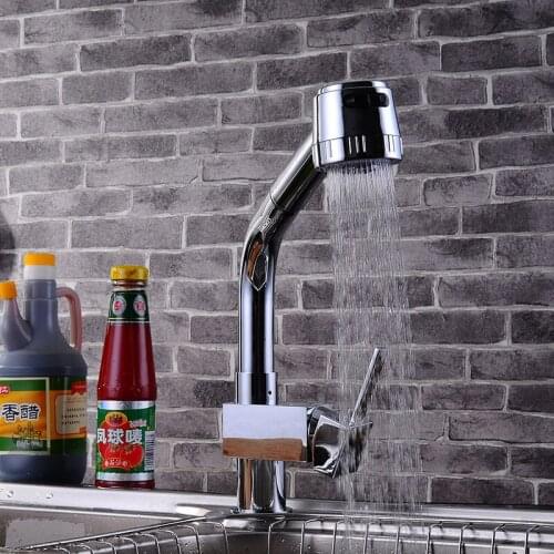 Pullout simple deck mounted kitchen water faucet mixers tap sink hot and cold mixer single lever Dona1221