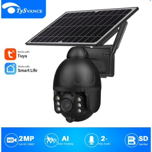 WIFI TUYA Smart 2MP Solar Panel PTZ IP Dome Camera PIR IP66 1080P HD Battery Two Way Audio Night Vision CCTV Security Full Metal