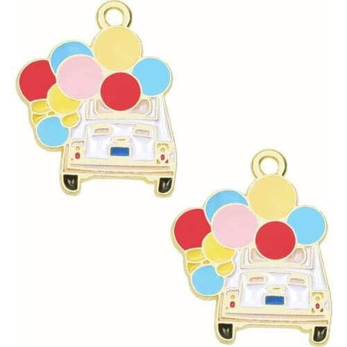 20Pcs/Lot Funny Cartoon Pink Sweet Driving Car Balloon Charms Pendant For Women Girl Kids Birthday Gift Jewelry Accessories