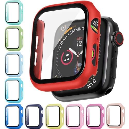 Full Cover Tempered Glass + Case Cover For Apple Watch 44mm 38mm 42mm 40mm 6 SE 5 4 3 2 1 Screen Protector Film For IWatch