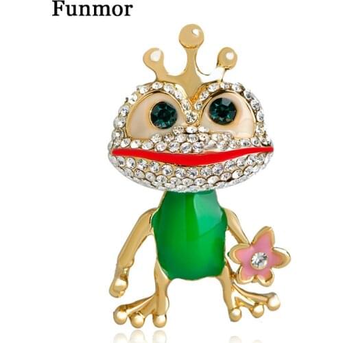 Funmor Cute Frog Shape Brooch Enamel Jewelry For Women Children Daily Sweater Coat Collar Lapel Pins Gathering Accessories Gifts