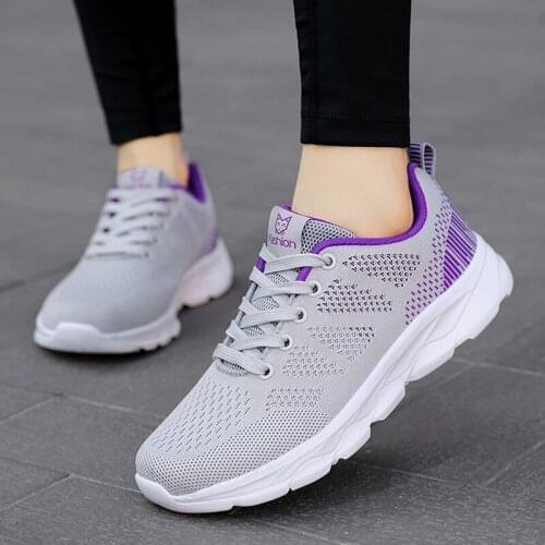 Women Casual Shoes Fashion Breathable Walking Mesh Lace Up Flat Shoes Sneakers Women Tenis Feminino Pink Black White