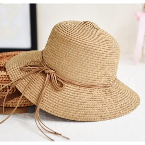 New Summer Sun Hats Women Fashion Girl Straw Hat Ribbon Bow Beach Hat Casual Straw Panama Hat Bone Feminino