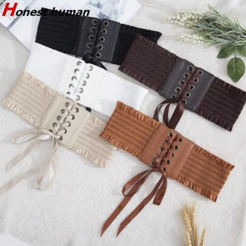 Slim waist Belt Fringed lace wide girdle Female Bow-knot elastic Waistband Belt for Women Wedding Dress decoration cummerbund