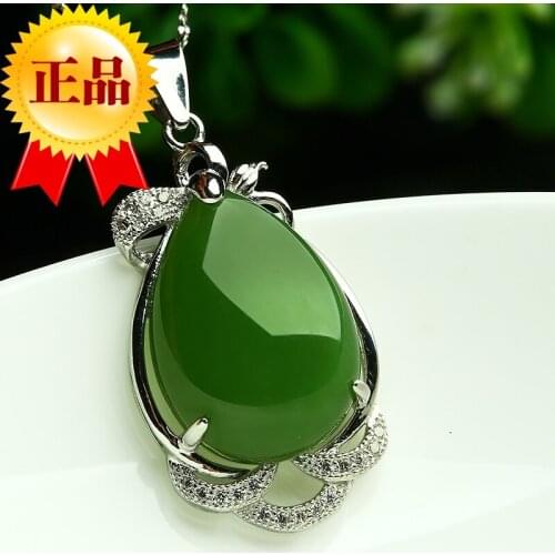 100% Genuine Hetian jade Jasper Pendant natural water spinach green jade egg noodles with 925 Silver Pendant Fashion Style