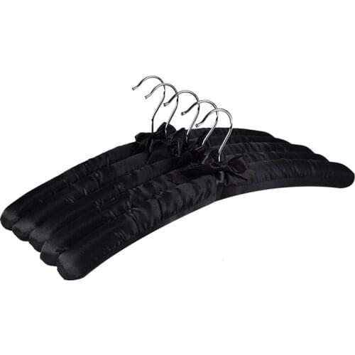 17 Inch Large Satin Padded Hangers,Silk Hangers For Wedding Dress Clothes,Coats,Suits,Blouse (Black,5 Pack)