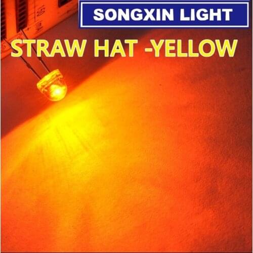 200pcs 5mm(4.8MM) Straw Hat LED Yellow Light Colour LED diode / 5MM Yellow Colour LED emitting diode