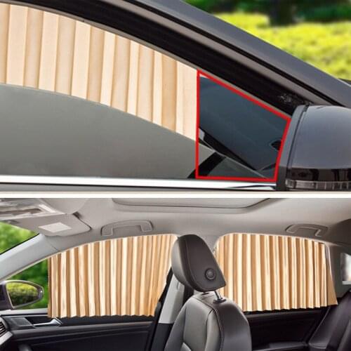 4pcs Stretchable Plastic Rail Car Side Window Sunshade Curtain Auto Window Sun Visor With Elastic Cord - Black/Beige/Gray