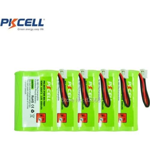 5pcs Ni-MH Battery Pack AAA 800mAh 3.6V Cordless Phone Battery Replacement for SD-7501 JST-HER-2P (PK-0031)