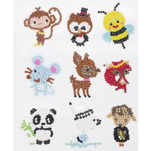 9Pcs/set Mini Cartoon Animal Series Children DIY Puzzle Diamond Painting Free Sticker Mobile Phone Shell Cute Decorative Figure