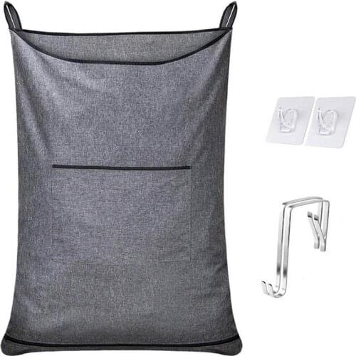 Large Hanging Laundry Hamper Zippered Clothes Storage Bag With Hooks Storage Basket Bag Bathroom Supplies Door-space-saving