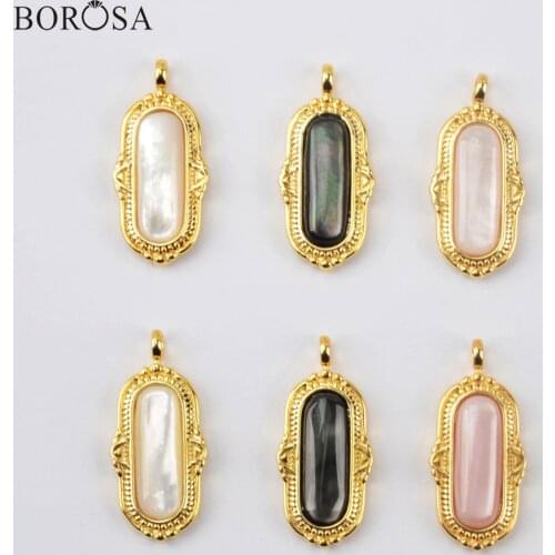 BOROSA Fashion Gold Oval Shell Necklace Pendant Elegant White Pink Black Shell Connector Charms for Bracelets Jewelry WX1417