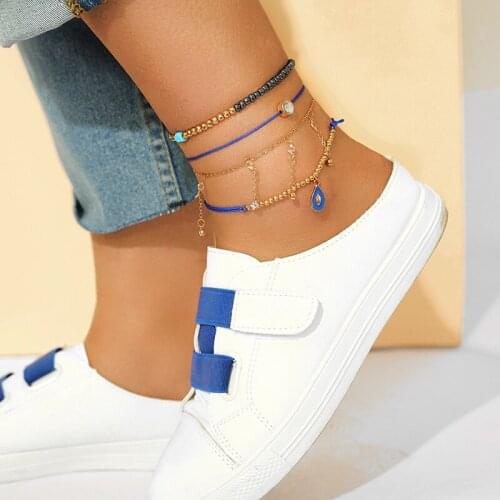 HuaTang Fashion Crystal Beads Anklets For Women 4pcs/set Multilayers Water Drop Pendant Elastic Foot Chain Beach Jewelry 8972