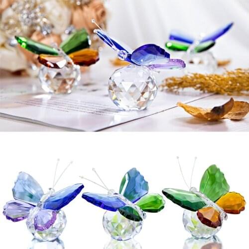 H&D 3 Colors Crystal Animal Butterfly Crafts Glass Natural Stones Figurines Home Decor Ornaments Wedding Birthday Souvenir Gifts