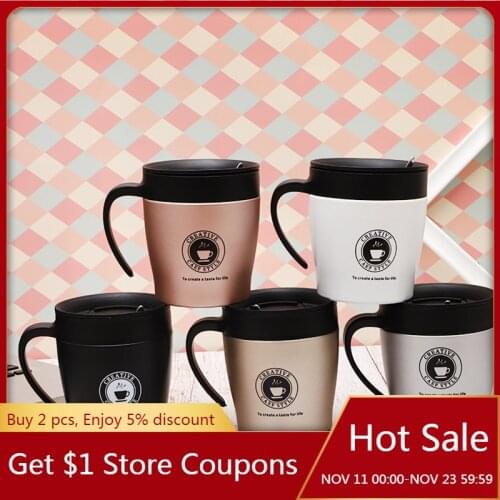 350ML Coffee mug 304 Stainless Steel Vacuum Insulation Thermos Cup Handle With Lid Office Coffee Cup Gift Creative Cup