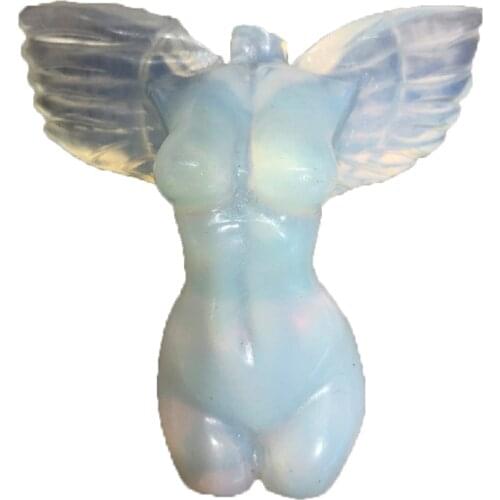 Natural Crystal Topaz Obsidian Opal Carving Model Angel Statue Gem Healing Reiki Quartz Mineral Amulet Home Decoration Gift