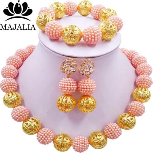 Majalia Fashion Classic Nigerian Wedding African Jewelery Set Peach Crystal Necklace Bride Jewelry Sets Free Shipping 1ZQ0011