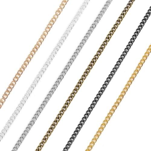5meters/lot 6 Colors Width 2mm Metal Bracelet Necklace Chains Bulk Open Link Chains for Jewelry Making Findings