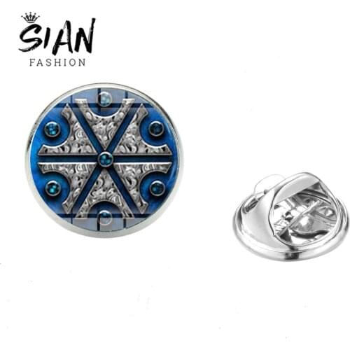 SIAN Slavic Thundermarks Fashion Brooch Badge Thundermarks of Perun Sign Glass Dome Photo Stainless Steel Suit Shirt Lapel Pin
