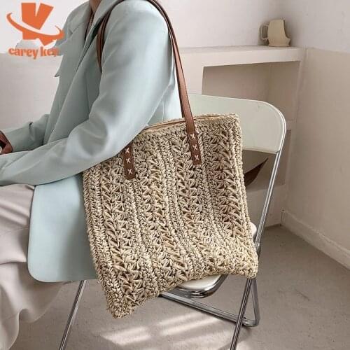 CAREY KEY Fashion Rattan Women Shoulder Bags Bohemia Woven Female Handbags Summer Beach Straw Bags Large Capacity Casual Tote