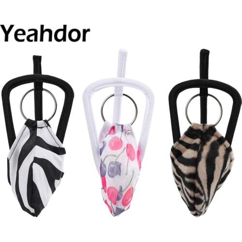 Men Sexy C-string Cherry Leopard Print Strapless Briefs O-ring Bulge Pouch Lingerie Panties Exotic Invisible Underwear Nightwear