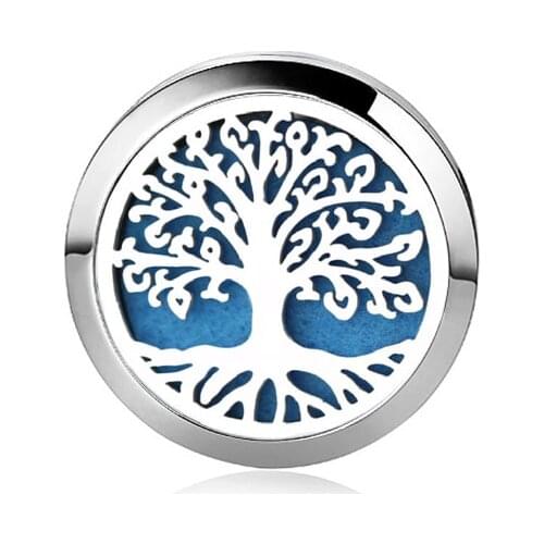 Charm Tree of Life Stainless Steel Aroma Brooch Badge Perfume Box Aromatherapy Essential Oil Diffuser Locket Brooch Jewelry