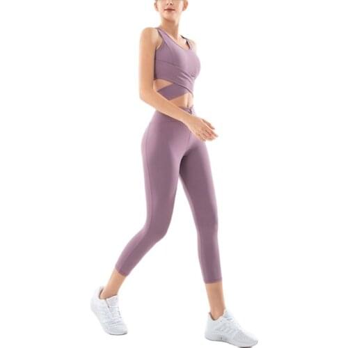 Yoga Wear Female Fitness Shockproof Exercise Vest 2 Piece Set Hip-lifting Tights Strapping Bra 7 Cent Pantsuit s m l xl