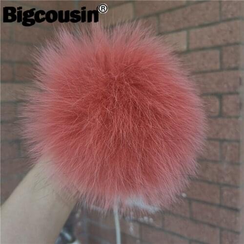 Wholesale Real Fox Fur pompoms 1PC 14cm Fluffy Natural Fur Balls Watermelon Red Fur Pom Pom For Beanies knitted Hats Bags
