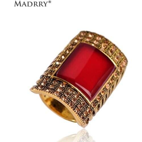 Personality Square Design Royal Vintage Rings Resin Crystal Anti Gold Statement Finger Ring Aneis Retro Anel Bijoux Size 7 8 9