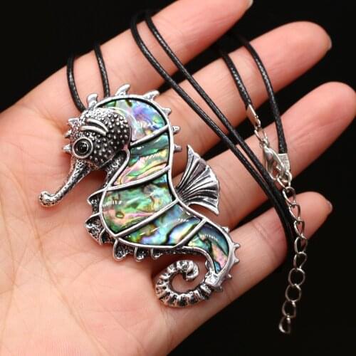 New Style Natural Shell Alloy Necklace Hippocampus-Shaped Pendant Leather Cord 2MM Charms For Elegant Women Love Romantic Gift