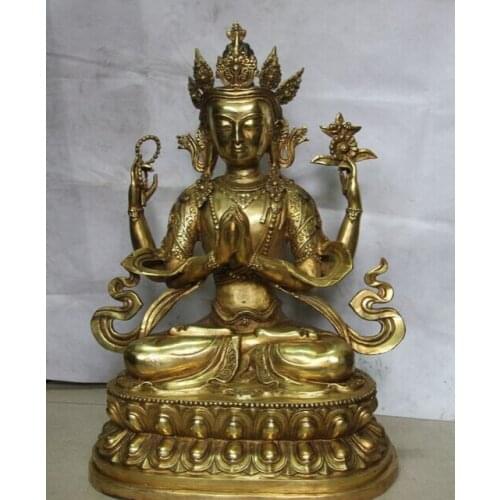 Song voge gem S1466 27 Tibet Buddhism Copper Brass Four-armed Avalokitesvara Guanyin Kwan-yin Statue