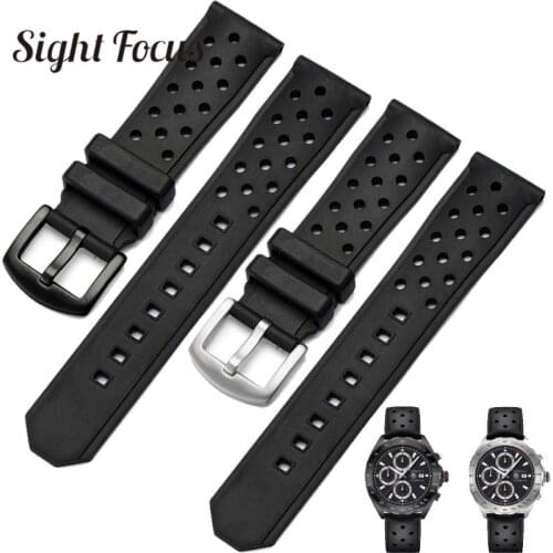 22mm Perforated Rubber Silicone Watch Band for TAG Heuer WAZ2113 Seiko Series Watch Strap Waterproof Mens Bracelets Diver Belt