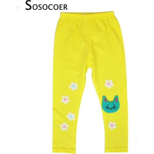 SOSOCOER Girls Leggings Summer Fashion Flowers Kids Girl Pants Candy Colors Spring Autumn Cartoon Animal Cat Children Costume