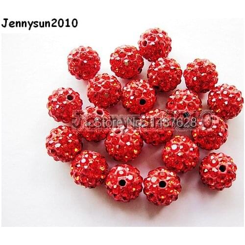 8mm Light Siam Top Quality Czech Crystal Rhinestones Pave Clay Round Disco Ball Spacer Beads For Jewelry 100pcs / Pack