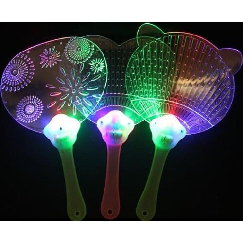 LED Colorful Plastic Flashing Hand Fan Night Glowing Light Fan Light-up Kids Toys Party Decoration Dance Performance ZA3494