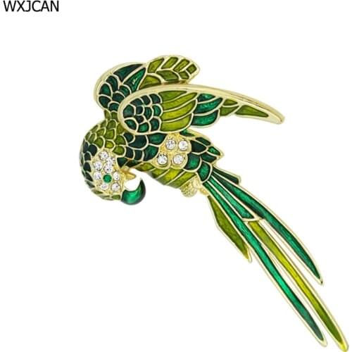 WXJCAN parrot brooch bird Jewelry scarf accessories Enamel brooch pins Large rhinestone brooches 75*35mm B5006