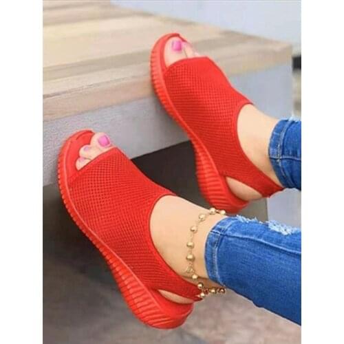 2021 Summer Women Sandals Mesh Breathable Open Toe Wedges Ladies Shoes Slip On Casual Outdoor Beach Sandals Female Footwear