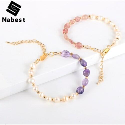 Women Girls Natural Stone Freshwater Pearls Bracelet Irregular Amethysts Crystal Labradorite Garnet Baroque Pearl Bangle Jewelry