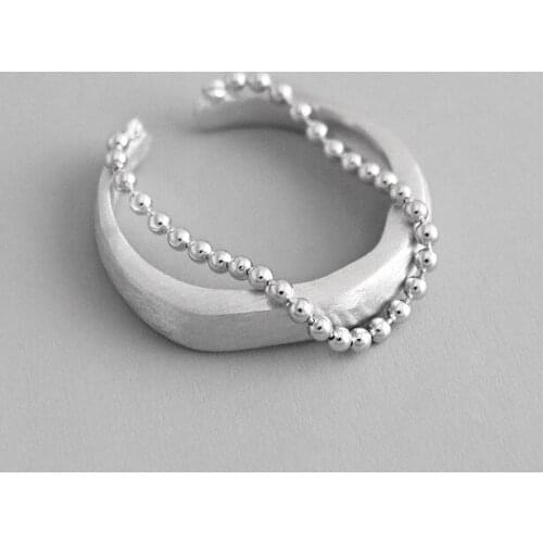 Real 925 sterling silver brushed double-layer beads chain rings for women fine jewelry, fashion silver 925 ring woman party