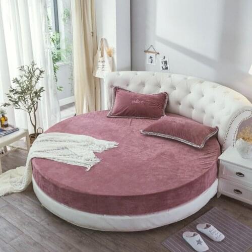 Winter Round Coral Fleece Fitted Bed Sheet Solid Color Velvet Bedspread Flannel Sheet Mattress Cover No Pillowcase